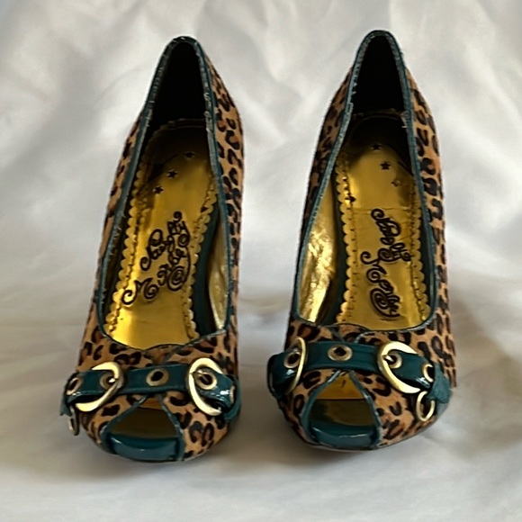 Naughty Monkey Leopard Open Toe Platform Stacked Peep Toe Heels with buckle sz9 - Picture 2 of 7